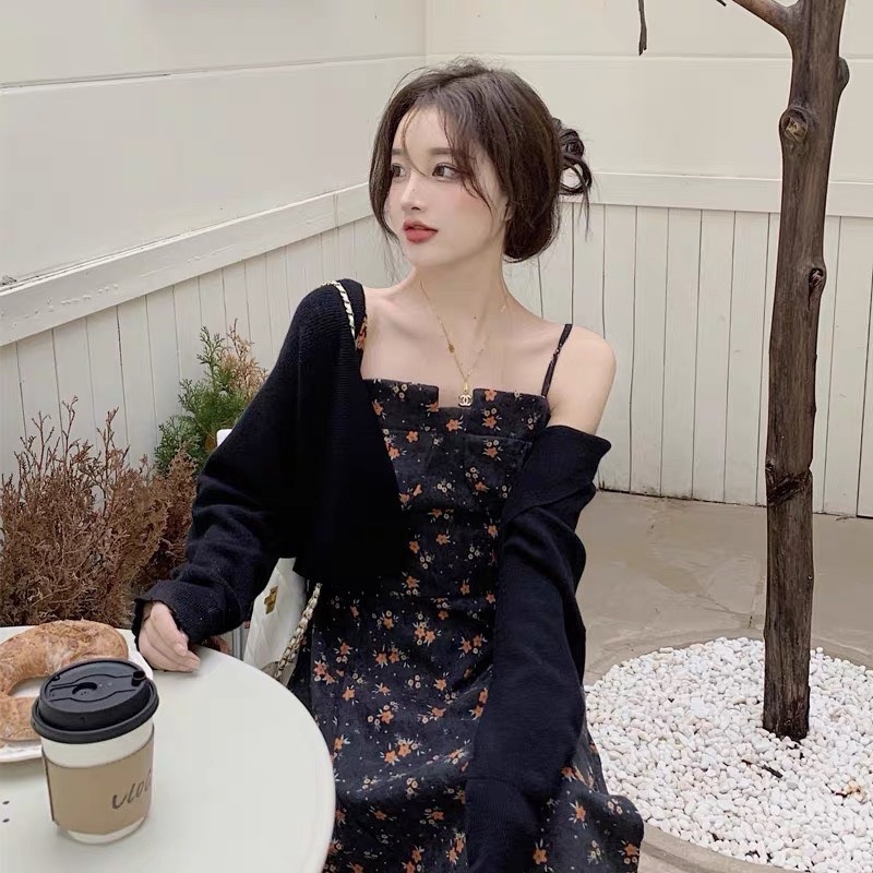 Set váy hoa nhí + khoác cadigan | BigBuy360 - bigbuy360.vn