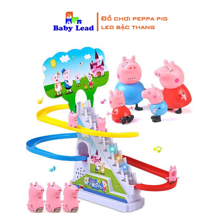 Đồ chơi peppa pig BaBy Lead đồ chơi cầu trượt tự động con vật leo bậc thang, cầu trượt dùng pin, có âm thanh vui nhộn