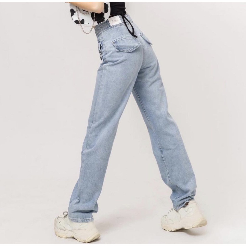 Quần jeans nữ ống rộng CHICMONKI 4 nút có nắp túi phía trước lưng cao  CMJ1049 | BigBuy360 - bigbuy360.vn