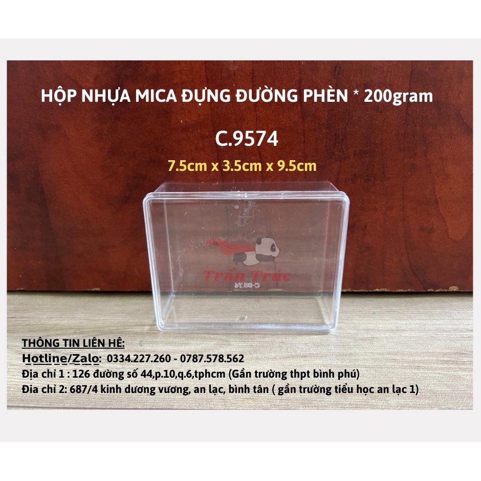 Hộp nhựa MICA chữ nhật đựng đường phèn chưng yến C.9574 *