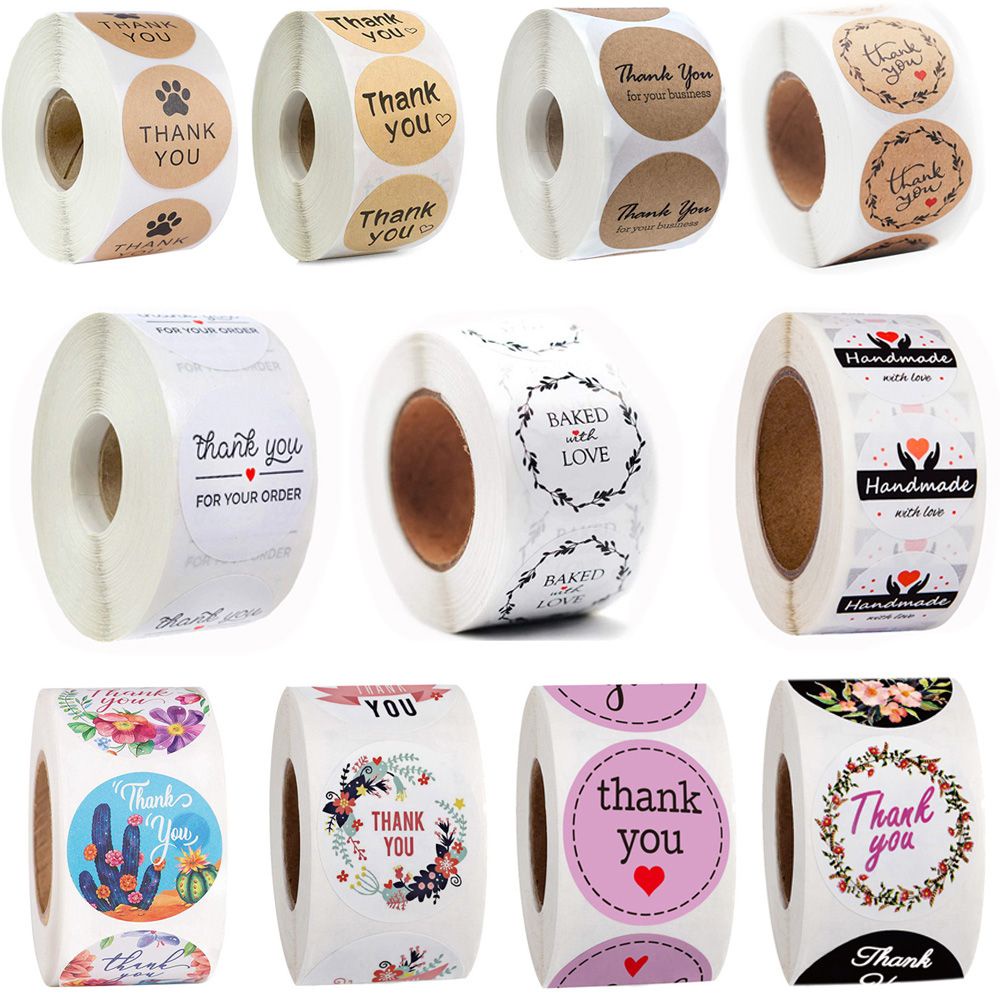 Bộ 500 miếng dán hình tròn in chữ Thank You độc đáo trang trí gói quà DIY