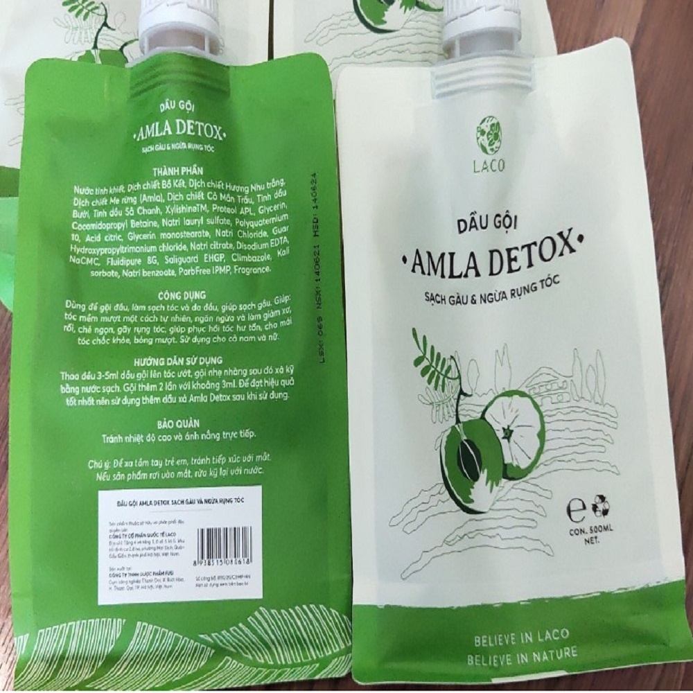 [Túi 500ml] Bộ dầu Gội đầu + Xả Laco Organic Amla detox kèm xịt dưỡng tóc serum ngăn rụng tóc và kích thích mọc tóc