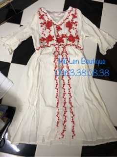 ĐẦM MAXI THÊU HOA CỔ V (KÈM HÌNH THẬT)