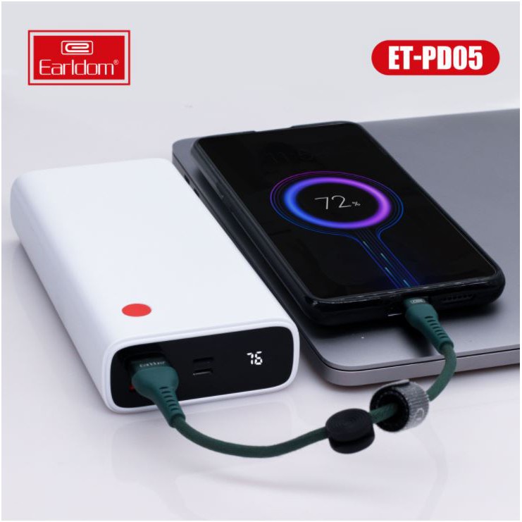 Sạc dự phòng 20000mAh Earldom PD-05 với 2 cổng ra USB hỗ trợ sạc nhanh 22W