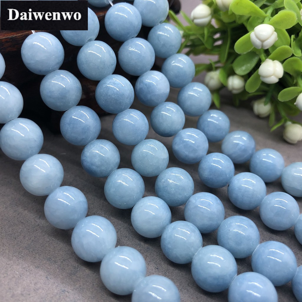 Chuỗi hạt ngọc màu xanh dương cỡ 4-12mm làm đồ trang sức DIY