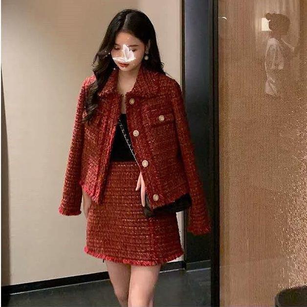 Set Đồ Hai Món Áo Khoác Vải tweed Thời Trang Mùa Thu 2022 Cho Nữ Xiaoxiangfeng