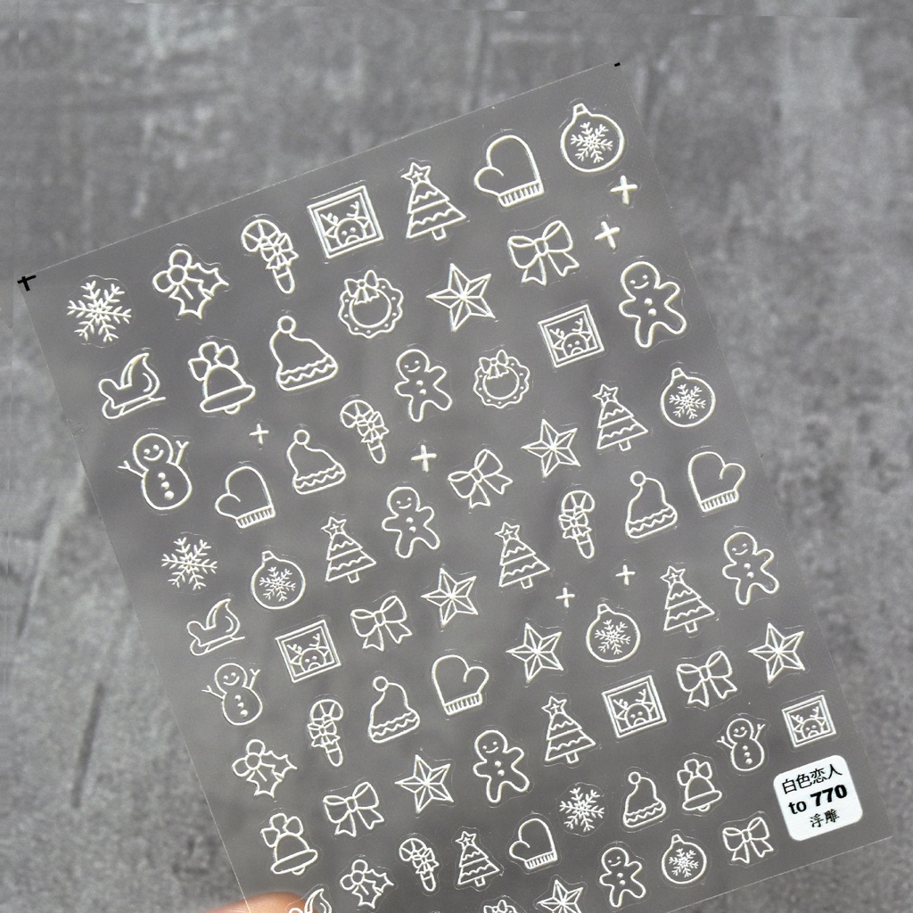 Miếng Dán Dập Nổi Trang Trí Móng Tay Hình Cặp Đôi Màu Trắng