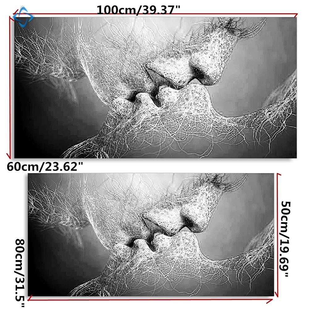 Tranh canvas trừu tượng nụ hôn tình yêu màu đen trang trí phòng ngủ phòng khách