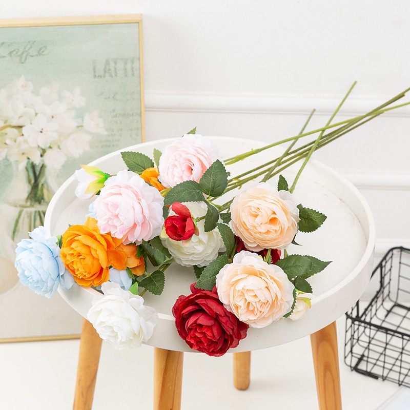 Hoa Mẫu Đơn Ba Đầu Nhân Tạo Bằng Lụa Trang Trí Nhà Cửa / Tiệc Cưới Bunga Hiasan Rumah