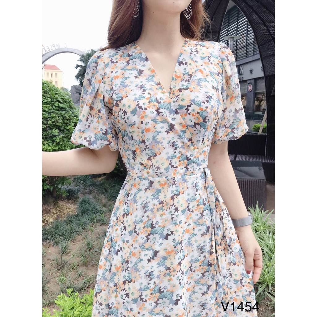 Váy voan hoa nhí tay bồng V1454-  mặc đi dự tiệc- mặc đi biển- mặc đi chơi( Kèm ảnh thật trải sàn do shop tự chụp) | BigBuy360 - bigbuy360.vn