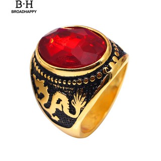 Nhẫn khắc hình rồng có mặt đính đá hình oval phong cách Vintage cho nam