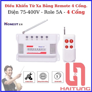 Công tắc điều khiển từ xa bằng Remote 4 Cổng Honest HT6804-1, Nguồn 220V, học lệnh được nhiều tay Remote, siêu bền bỉ.