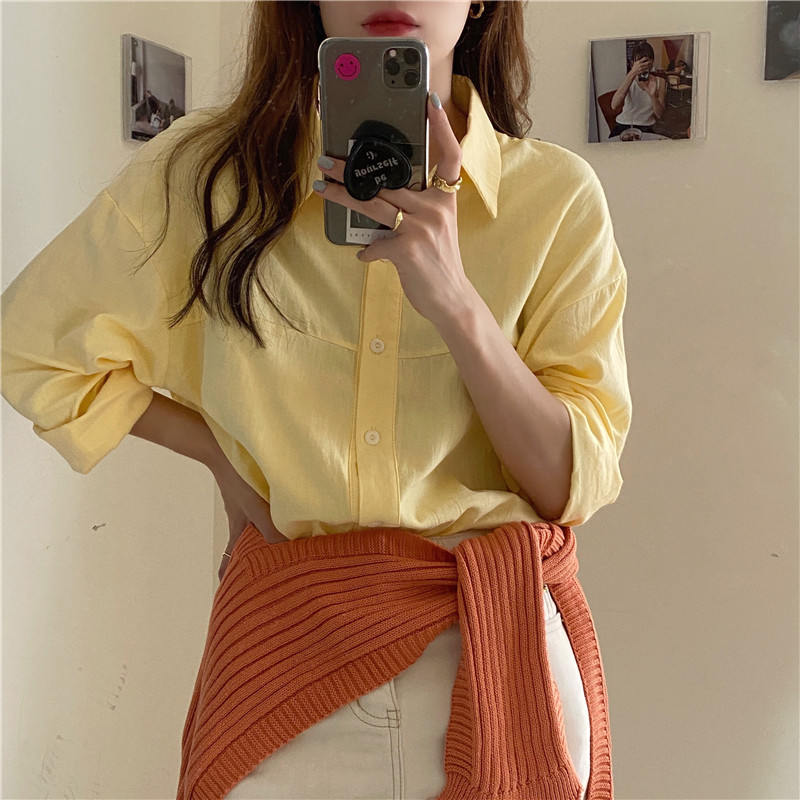 Bộ Áo Sơ Mi Dài Tay Dáng Rộng + Khăn Choàng Kẻ Sọc 37643