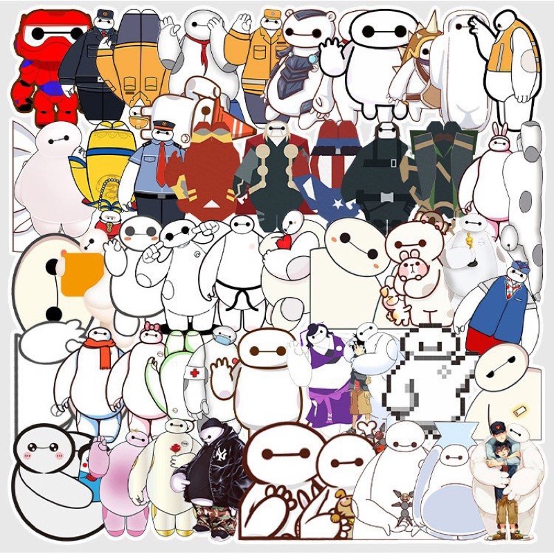 Sticker Big Hero Sticker Disney Baymax 30-60 cái ép lụa/ Hình dán Big Hero Disney