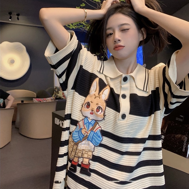 【ZHELIHANGFEI】Đầm Thun POLO Ngắn Tay Họa Tiết Sọc Ngang Thời Trang Dành Cho Nữ