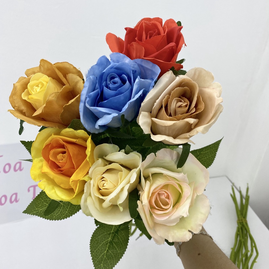 Hoa hồng lụa giả 1 bông hoa giả trang trí nhà cửa, quán cafe, decor phòng, phụ kiện chụp ảnh - Endy Shop