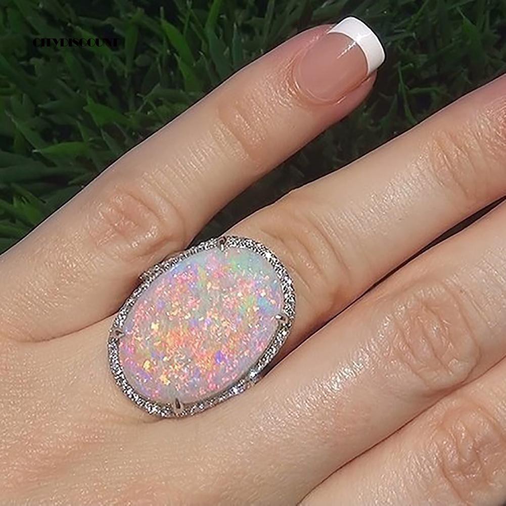 Nhẫn Opal đính đá Opal lấp lánh