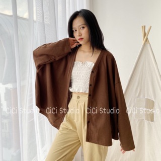 Áo cardigan nỉ form rộng - ảnh thật