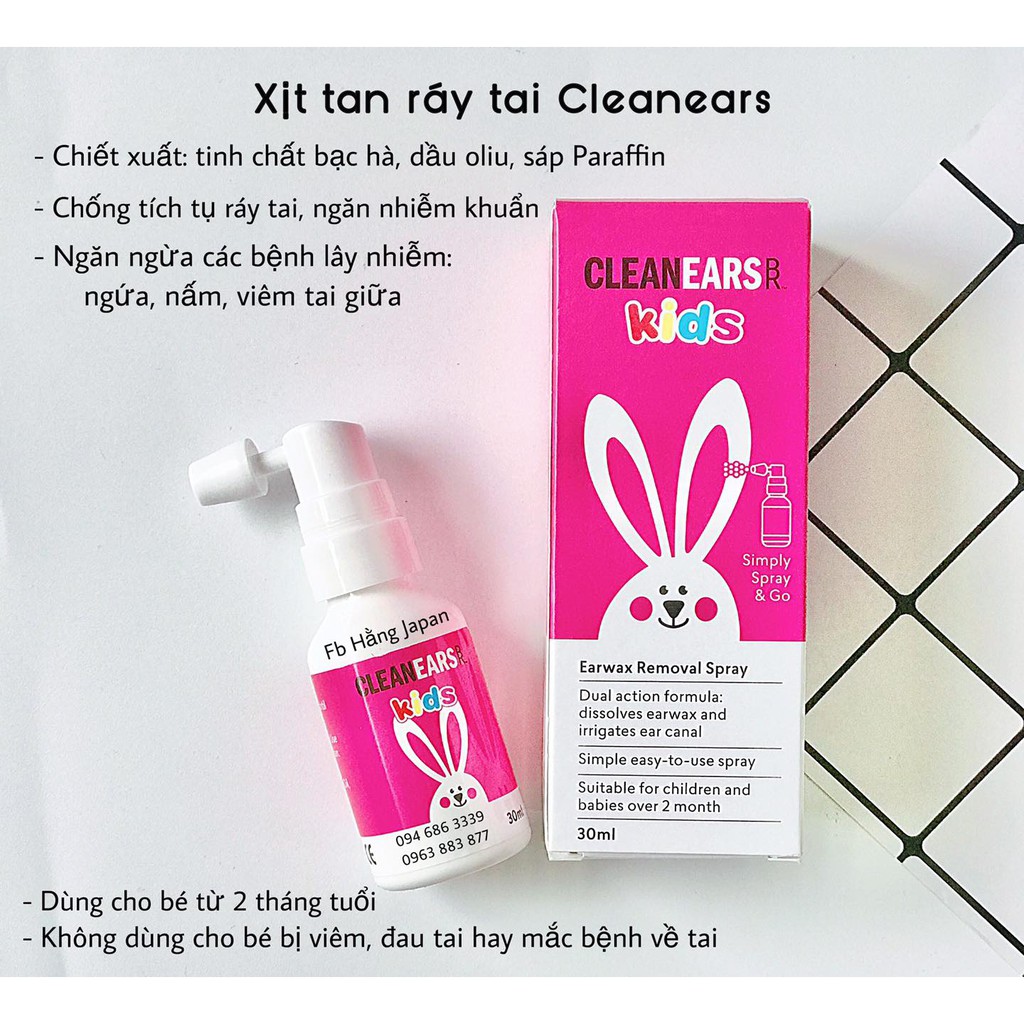 Xịt thỏ hồng (30ml) hỗ trợ làm tan ráy tai cho trẻ từ 2 tháng tuổi trở lên Clean Ears Kids