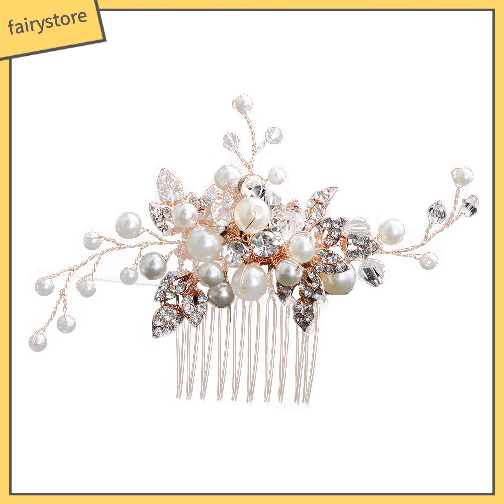 Trâm Cài Tóc Hình Nhánh Cây Đính Đá &amp; Ngọc Trai Giả Phong Cách Vintage