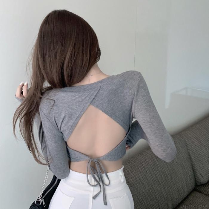 Áo Croptop Tay Dài Hở Lưng Quyến Rũ