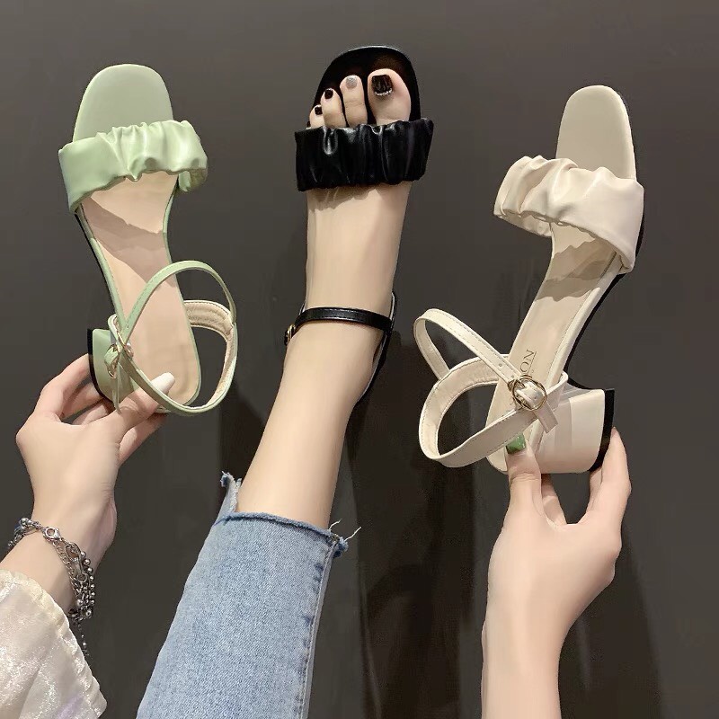 Giày sandal quai nhún 3p gót vuông thời trang