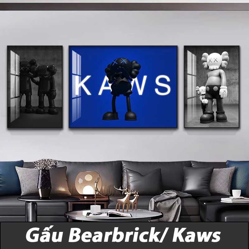 Bộ 3 Trang Tráng Gương Gấu Bearbrick/ Kaws treo Tường Phòng Khách/ Trang Trí Shop/ Quà Tặng Khách Hàng