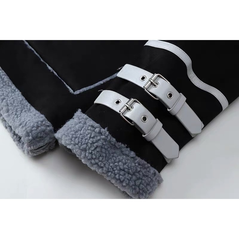 Áo khoác da lộn lót lông ấm phụ kiện dây cài cổ | BigBuy360 - bigbuy360.vn