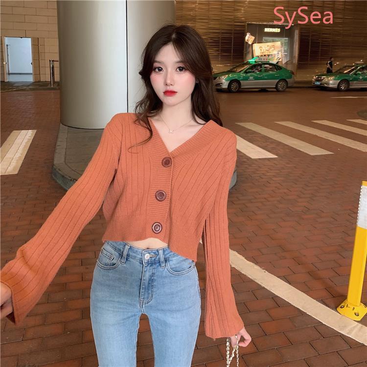 Áo Khoác Cardigan Dệt Kim Tay Dài Cổ Chữ V Phong Cách Hàn Quốc Cho Nữ