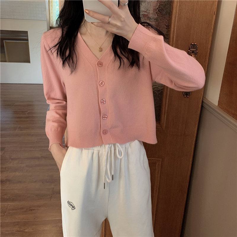 Áo cardigan Dệt Kim Tay Dài Cổ Chữ V Thiết Kế Đơn Giản Cho Nữ