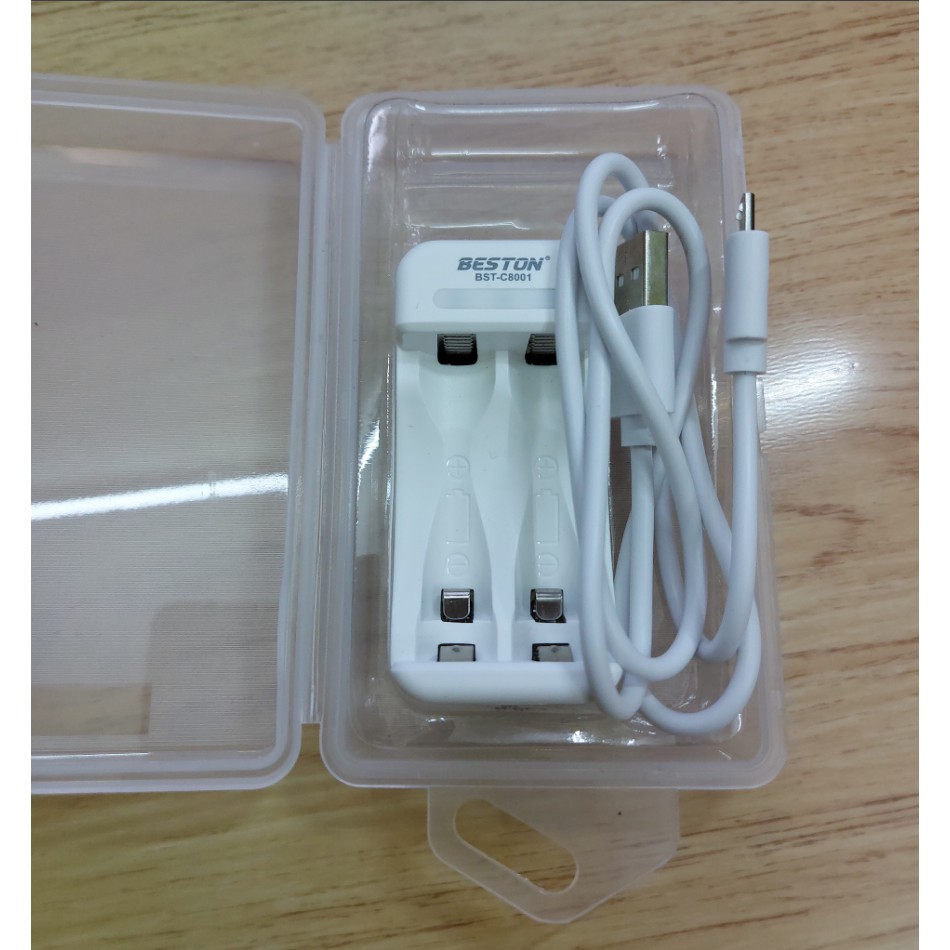 Bộ sạc pin 2 khe BESTON BST-C8001 ,Pin Sạc  AA 1200mah, có thể sạc từng viên.