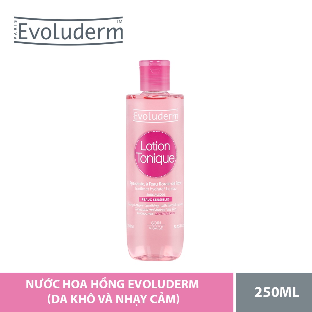 Bộ chăm sóc da nước tẩy trang và nước hoa hồng dành cho khô và nhạy cảm Evoluderm dưỡng ẩm da, cho da mịn màng 250ml