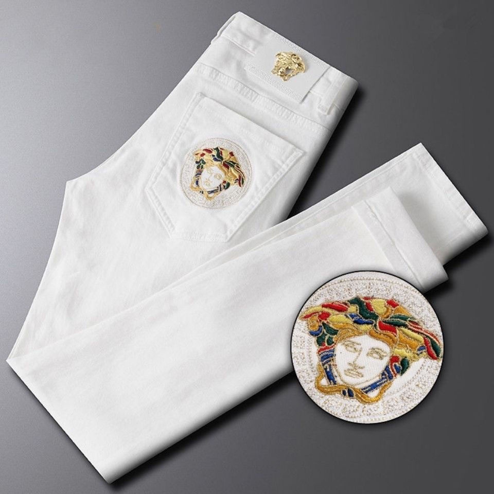 Quần Jeans Trắng Thêu Họa Tiết Chất Liệu Co Giãn Cao Cấp Cho Nam