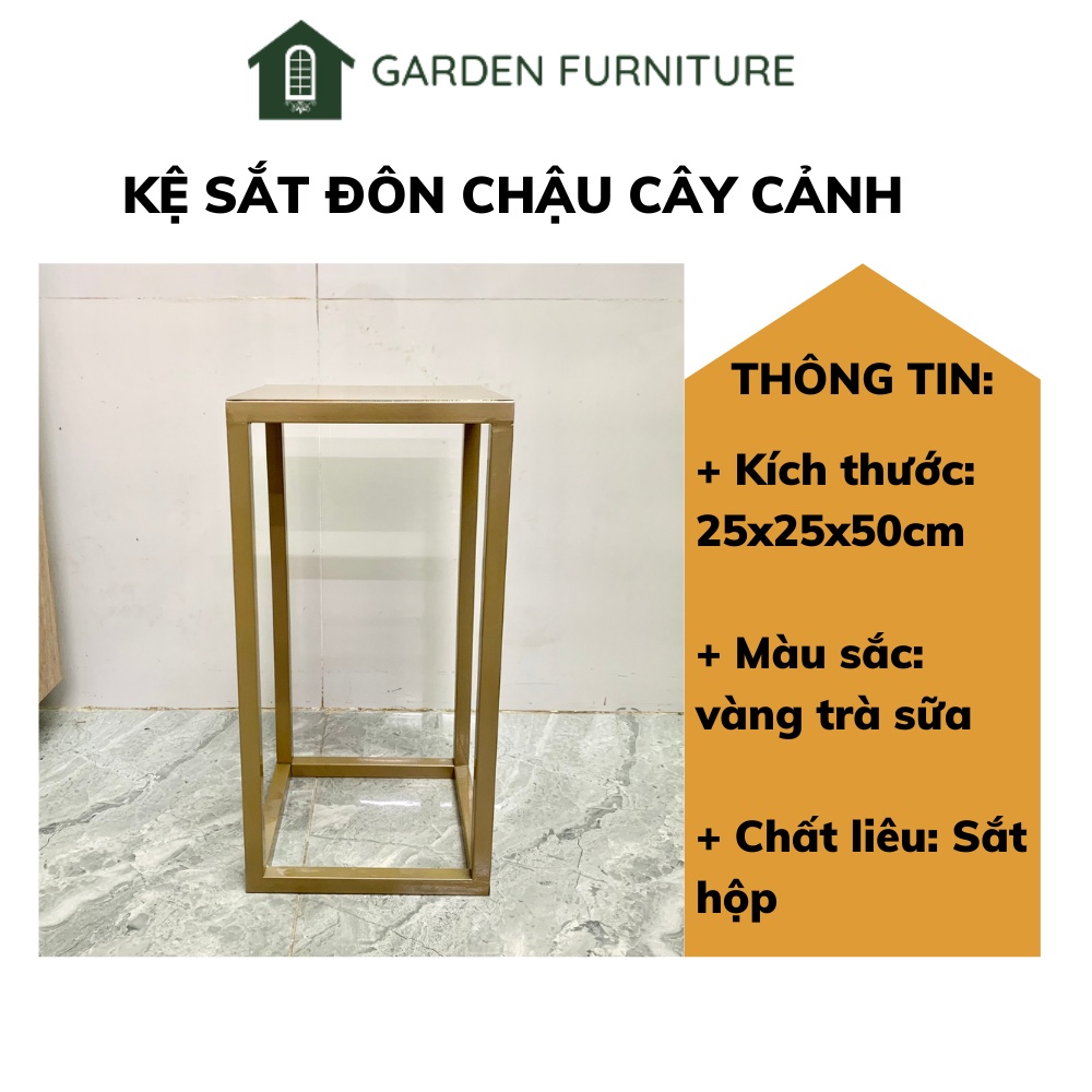 Kệ sắt, đôn sắt cao màu vàng, kệ trang trí để hoa trong nhà, homestay, văn phòng kích thước 25x25x50cm