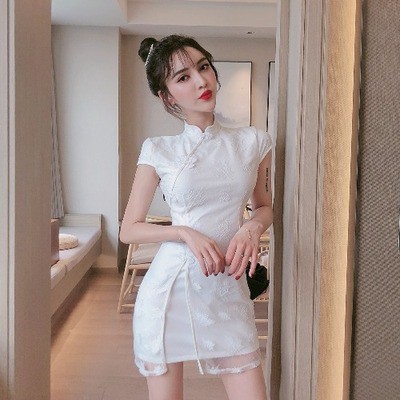 Sườn xám ngắn hoa phối renôm body quyến rũ ẢNH THẬT CUỐI J0125 | BigBuy360 - bigbuy360.vn