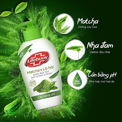 [Có sẵn] [Chính hãng] Nước Rửa Tay Lifebuoy Matcha &amp; Lô Hội (Xanh) 180g