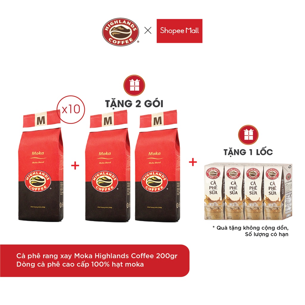 [TẶNG 2 GÓI] Cà phê rang xay Moka Highlands Coffee 200g - dòng cà phê cao cấp - KHI MUA 10 GÓI