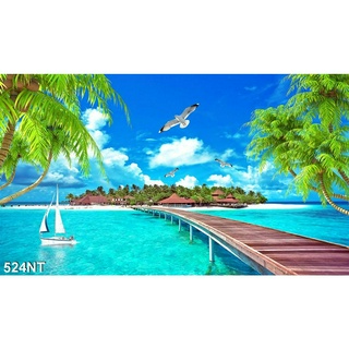 TRANH DÁN TƯỜNG 3D PHONG CẢNH BIỂN ĐẸP 524NT  -  TRANH DÁN TƯỜNG BÃI BIỂN BỜ CÁT