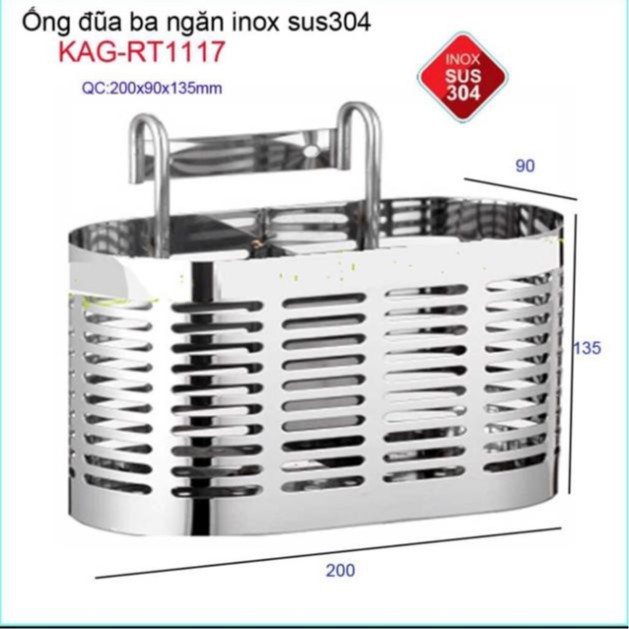 Ống đựng đũa, kệ để đũa 3 ngăn inox304, ô van - hàng dày dặn inox sáng bóng