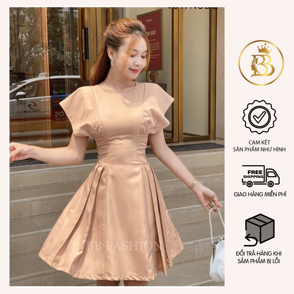 Váy cánh tiên chiết eo dáng xòe bồng, Đầm nữ thiết kế chất chéo hàn cao cấp mềm mịn không nhàu V047