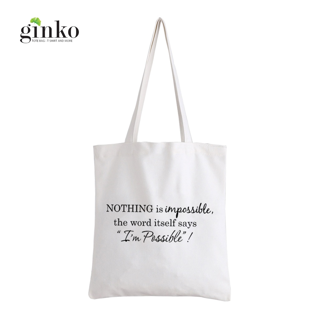 Túi Vải Tote GINKO Kiểu Basic dây kéo In Hình I'M Possible G10