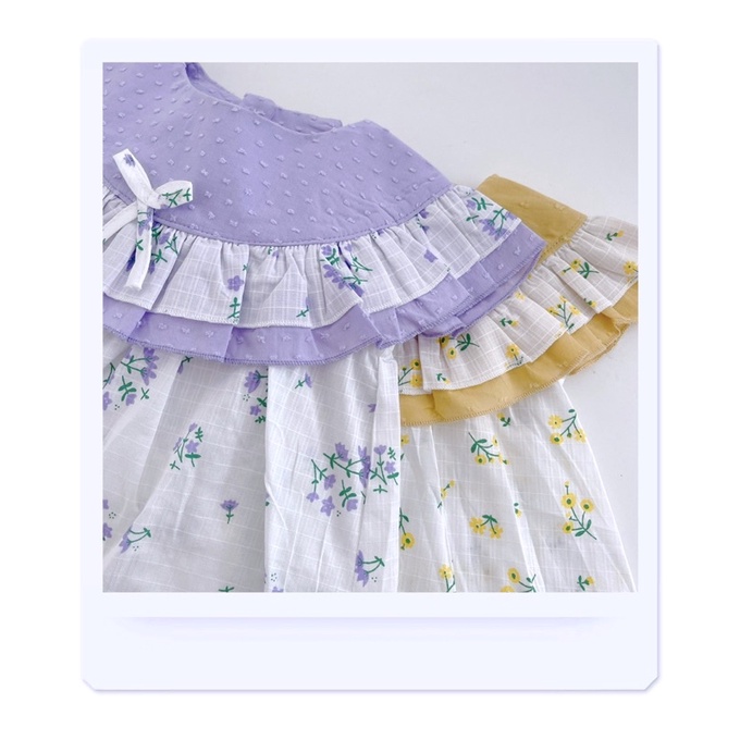 Váy hoa nhí cổ bèo vàng tím cho bé gái (9-21kg)