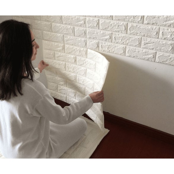 Combo 10 tấm xốp dán tường chống thấm 3D giả gạch màu Trắng