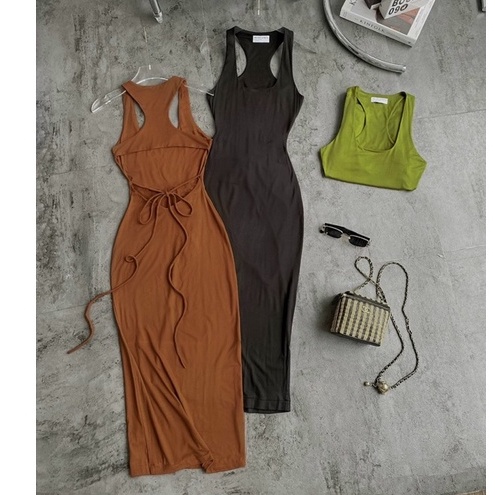 Đầm ôm body ba lỗ hở lưng form ôm dáng, váy nữ body thun borip chất thun borip lên form chuẩn MIDORI247