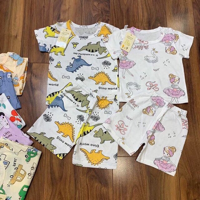 Bộ cộc tay cotton hàng quảng châu nhiều hoạ tiết