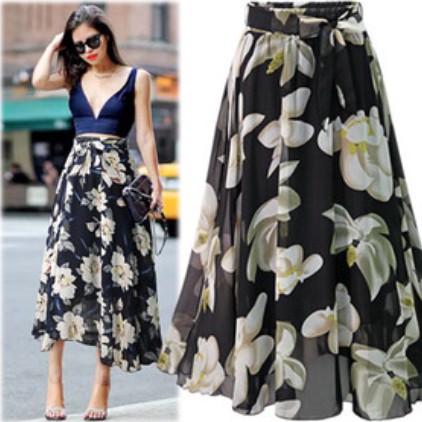 Chân váy midi lưng cao chất Chiffon hoạ tiết hoa nữ tính | BigBuy360 - bigbuy360.vn