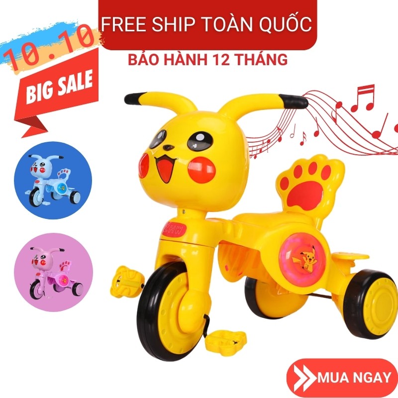 Xe đạp 3 bánh,xe cút kít pikachu- có nhạc và đèn nhựa cao cấp kiểu dáng đẹp