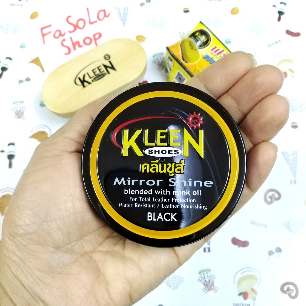 Xi khô đánh giầy KLEEN nâu đen không màu 60g Thái Lan 🇹🇭 bàn chải kháng nước bảo dưỡng đồ da black brown shoe polish