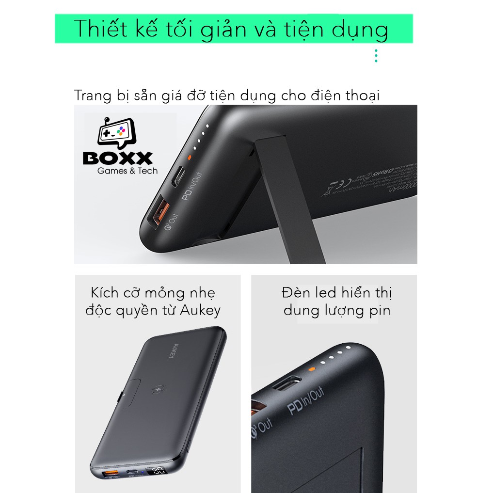 Pin Sạc Dự Phòng 10000mAh Aukey PB-WL02, PB-WL03S 20000mAh PD 18W, QC 3.0, Không Dây Qi 10W