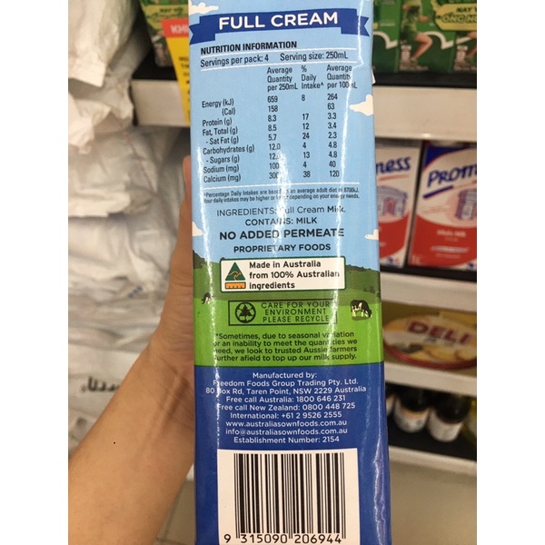 Sữa tươi full kem OWN nhập khẩu giá tốt loại 1L Date T5/2022